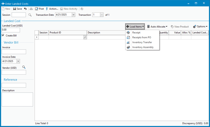 Landed Cost from a Separate Vendor The Landed Cost window in Acctivate to add costs like shipping fees, customs duties, and other charges from multiple vendors other than those supplying the inventory.